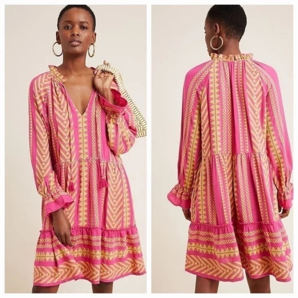 Maeve by Anthropologie Dominique Tunic Dress viscose Boho Embroidered SZ S